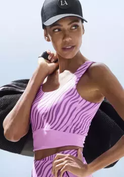 Укороченный топ LASCANA ACTIVE "- спортивный топ, короткий топ ", с рисунком "зебра" и вырезами на спине, розовый
