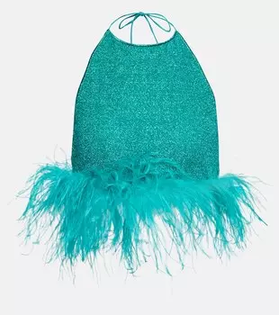 Укороченный топ Lumire Plumage с вырезом халтер OSREE, синий