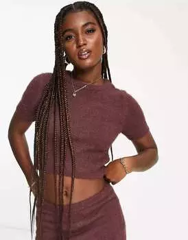 Укороченный топ Miss Selfridge с короткими рукавами цвета мокко