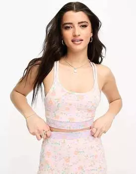 Укороченный топ Miss Selfridge с перекрещенными деталями на спине и разноцветными цветочными мотивами
