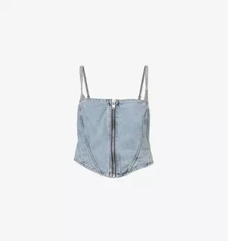 Укороченный топ на бретелях из денима Good American, индиго