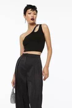 Укороченный топ на одно плечо H&M, черный