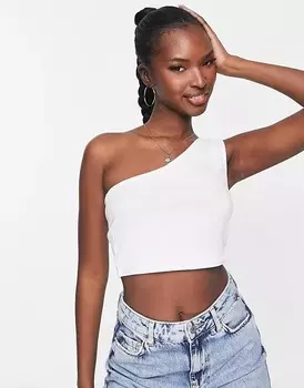 Укороченный топ на одно плечо в рубчик ASOS DESIGN, белый