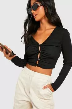 Укороченный топ на пуговицах передней части с союзами Boohoo, черный