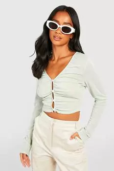 Укороченный топ на пуговицах передней части с союзами Boohoo, шалфей