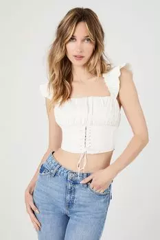 Укороченный топ на шнуровке с корсетом Forever 21, белый