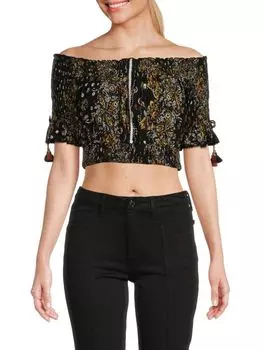 Укороченный топ Nava с узором пейсли Poupette St Barth, цвет Black Multi