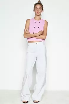 Укороченный топ однотяжной вязки ZARA, розовый