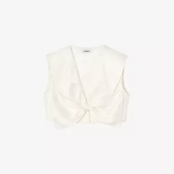 Укороченный топ Passy из эластичного атласа с бантом Sandro, цвет naturels