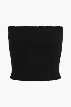 Укороченный топ Penelope без бретелек из смесового льна со сборками ALICE + OLIVIA, черный