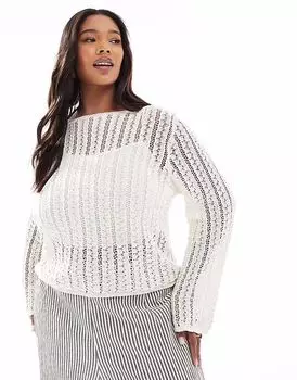 Укороченный топ Pieces Curve в полоску, связанный крючком, облачно-белый Pieces Plus