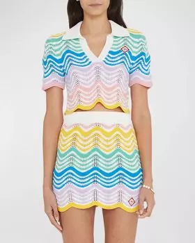 Укороченный топ-поло с короткими рукавами, связанный крючком Wave CASABLANCA, цвет Gradient Wave