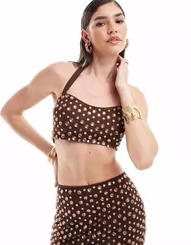 Укороченный топ премиум-класса с отделкой от ASOS DESIGN шоколадного цвета