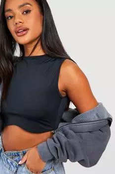 Укороченный топ премиум матовый объединенный с изогнутым номом Boohoo, черный