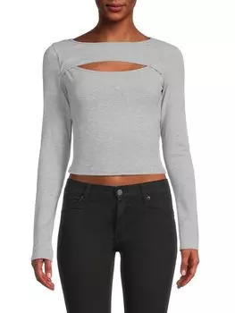 Укороченный топ Renee C. из трикотажа в рубчик с вырезами, серый