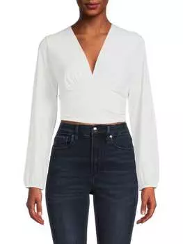 Укороченный топ Renee C. с глубоким вырезом и длинными рукавами, слоновая кость