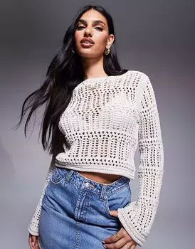 Укороченный топ River Island с длинными рукавами, бежевого цвета