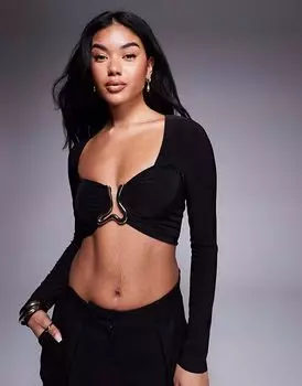 Укороченный топ River Island с волнистой отделкой черного цвета