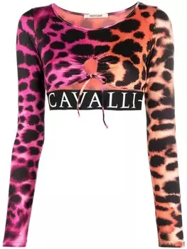 Укороченный топ с анималистичным принтом Roberto Cavalli, розовый
