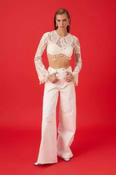 Укороченный топ с аксессуарами из ракушек Nocturne, цвет ecru