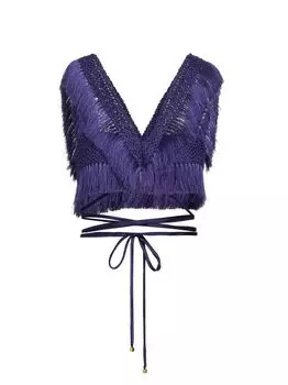 Укороченный топ с бахромой PatBO, индиго