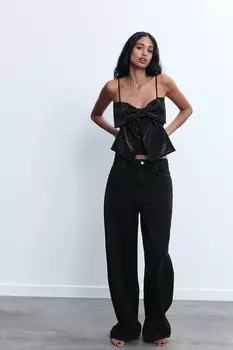 Укороченный топ с бантом и бретельками ZARA, черный