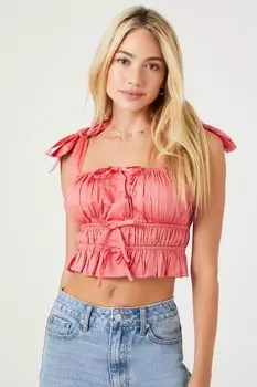 Укороченный топ с бантом и завязками Forever 21, розовый