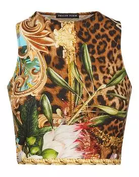 Укороченный топ с барочными цветами PHILIPP PLEIN, мультиколор