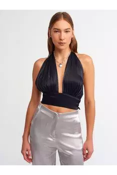 Укороченный топ с бретельками на шее-черный Dilvin