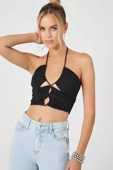 Укороченный топ с бретелькой на бретельках и текстурированным вырезом Forever 21, черный