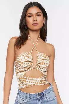 Укороченный топ с бретелькой на шее в горошек Forever 21, белый