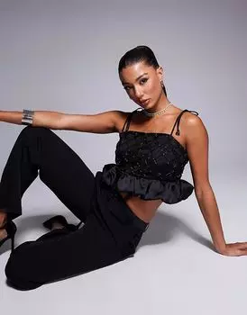 Укороченный топ с бусинами черного цвета River Island