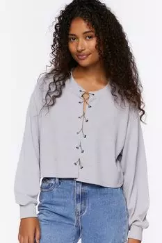 Укороченный топ с цепочкой на шнуровке и люверсами Forever 21, серый
