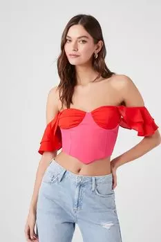 Укороченный топ с цветными блоками и открытыми плечами Forever 21, красный