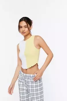 Укороченный топ с цветными блоками и салатовыми краями Forever 21, желтый