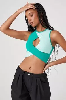 Укороченный топ с цветными блоками и вырезами Forever 21, зеленый