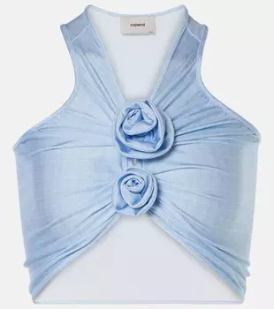 Укороченный топ с цветочной аппликацией Coperni, цвет blue-white check