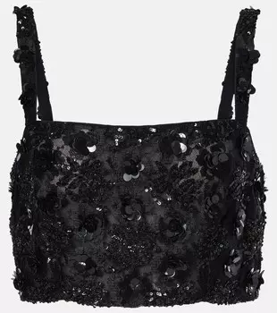 Укороченный топ с цветочной аппликацией и пайетками Dolce&Gabbana, черный