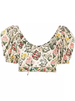 Укороченный топ с цветочным принтом Agua By Agua Bendita, бежевый