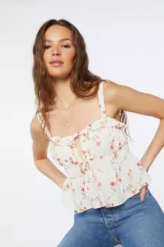 Укороченный топ с цветочным принтом Forever 21, слоновая кость