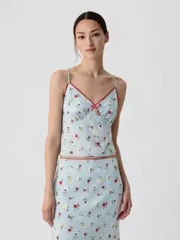 Укороченный топ с цветочным принтом Gap, синий