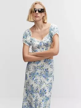 Укороченный топ с цветочным принтом Mango Lili, светло-пастельный синий