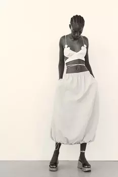 Укороченный топ с цветочным принтом ZARA, экрю