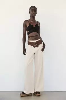 Укороченный топ с цветочным принтом ZARA, черный