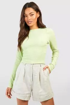 Укороченный топ с длинными рукавами Boohoo, лаймовый