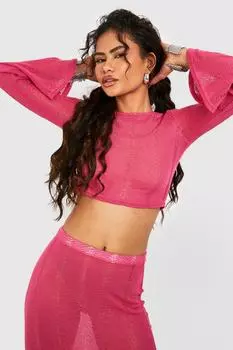 Укороченный топ с длинными рукавами Boohoo, розовый
