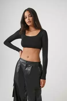 Укороченный топ с длинными рукавами Contour Forever 21, черный