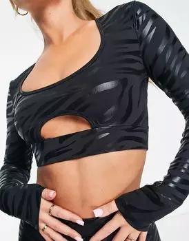 Укороченный топ с длинными рукавами HIIT с зебровым принтом