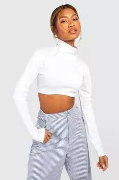 Укороченный топ с длинными рукавами и базовым вырезом-воронкой Boohoo, белый