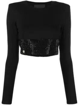 Укороченный топ с длинными рукавами и кристаллами Philipp Plein, черный